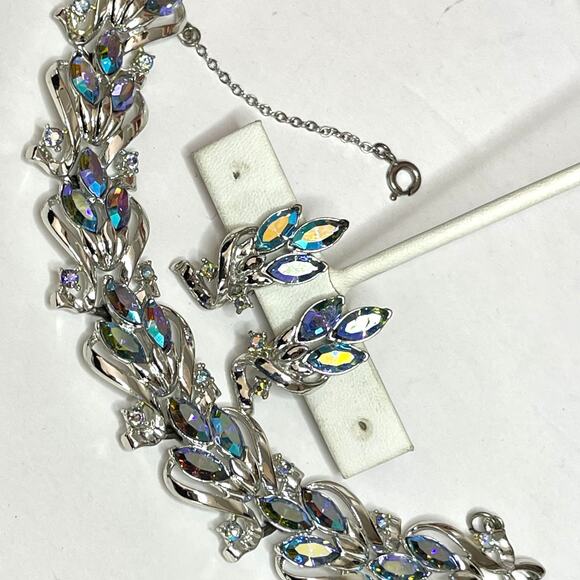 Vintage Bracelet Earrings Signed CORO Blue Rhinestone Costume Jewelry M06 - Picture 3 of 6